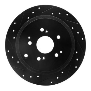 Acura MDX Brake Rotor (1) - Rear Left - R1 Concepts - Drilled & Slotted - Black - `01-`08